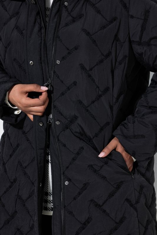 Quilted Embroidered A-Line Coat