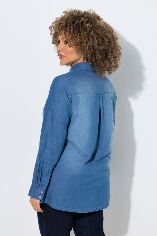 Denim Long Sleeve Button-Down Blouse