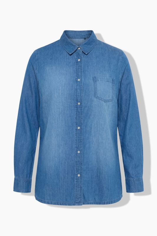 Denim Long Sleeve Button-Down Blouse