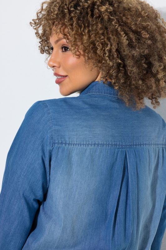 Denim Long Sleeve Button-Down Blouse