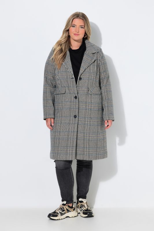 Plaid Wool-Look Lapel Collar Coat