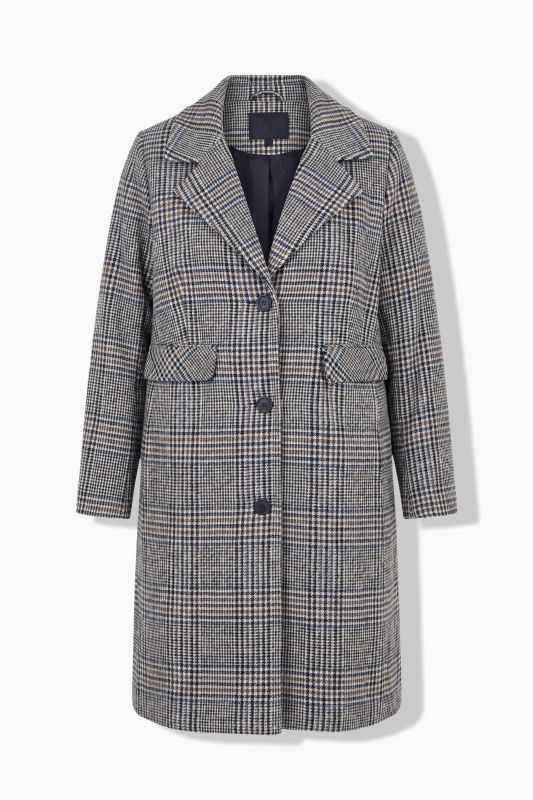 Plaid Wool-Look Lapel Collar Coat