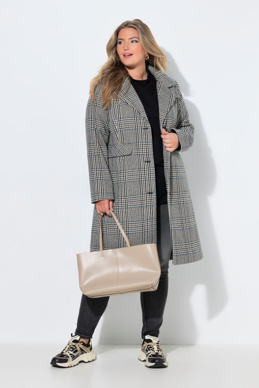 Plaid Wool-Look Lapel Collar Coat