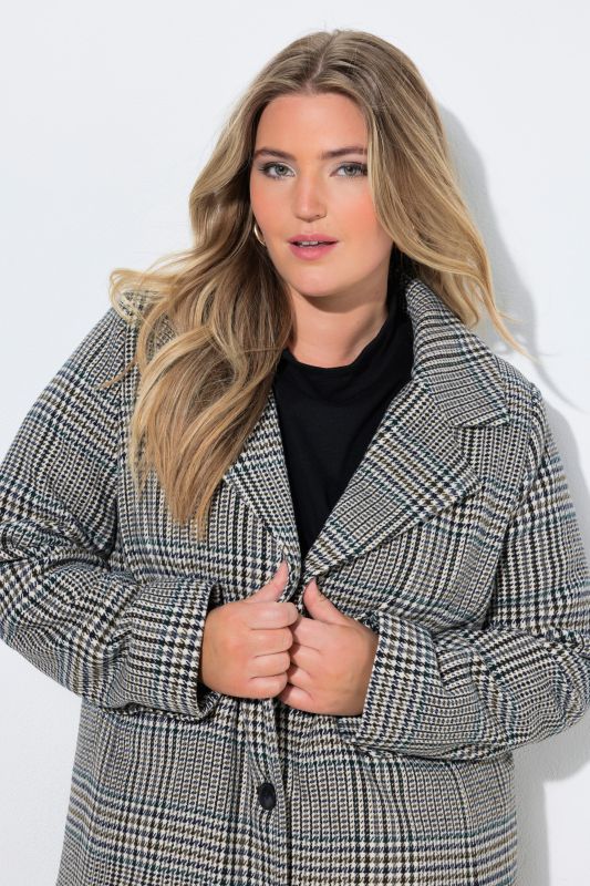 Plaid Wool-Look Lapel Collar Coat