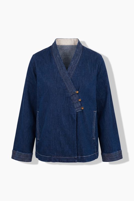 Eco Cotton Kimono Style Asymmetric Denim Jacket