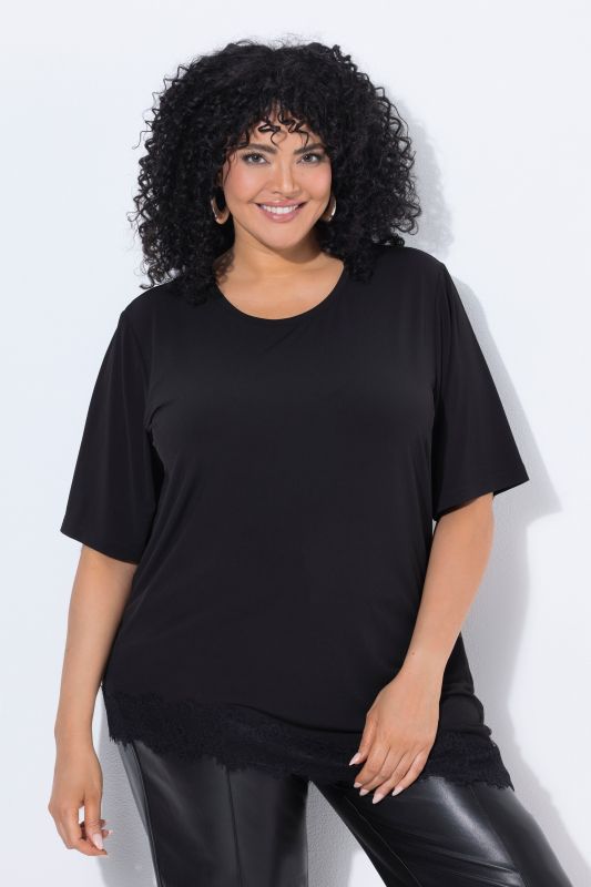 Asymmetric Lace Trim Short Sleeve Tee