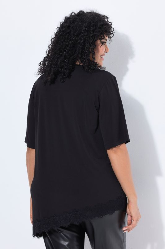Asymmetric Lace Trim Short Sleeve Tee