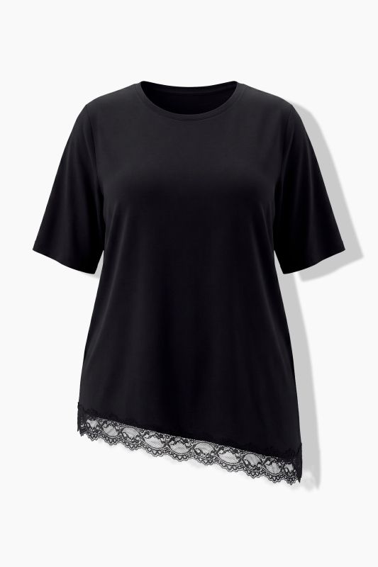 Asymmetric Lace Trim Short Sleeve Tee