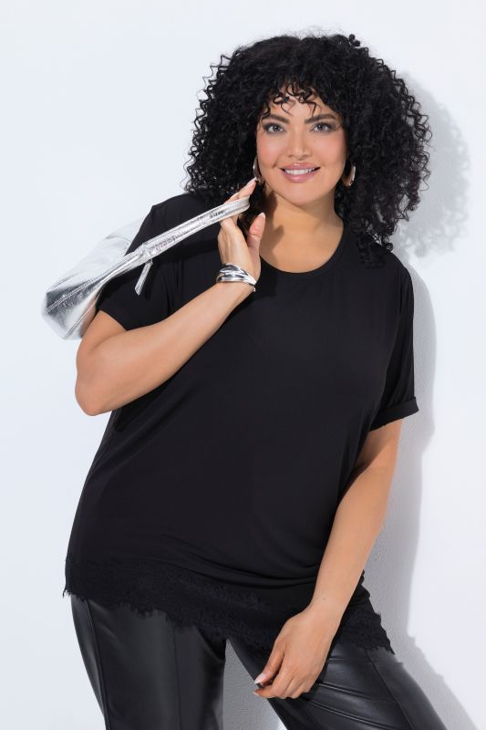 Asymmetric Lace Trim Short Sleeve Tee
