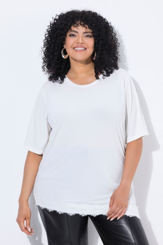 Asymmetric Lace Trim Short Sleeve Tee