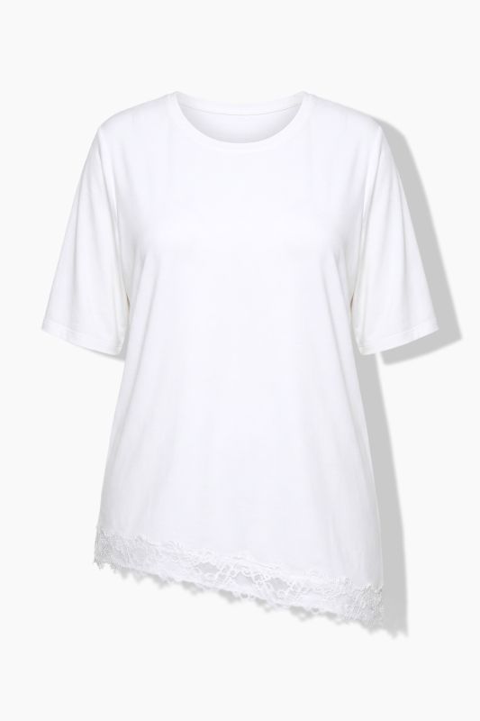 Asymmetric Lace Trim Short Sleeve Tee