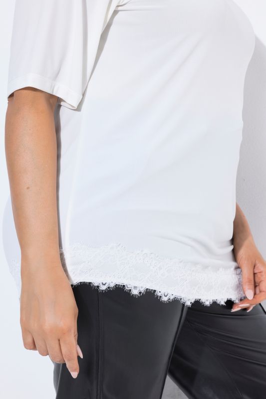 Asymmetric Lace Trim Short Sleeve Tee