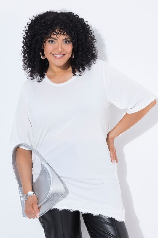 Asymmetric Lace Trim Short Sleeve Tee