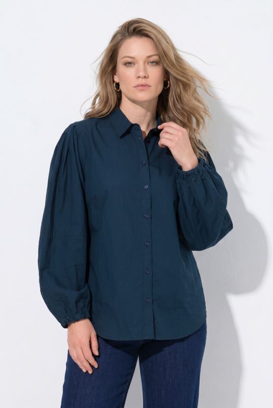 Balloon Sleeve Button-Down Lyocell Blouse