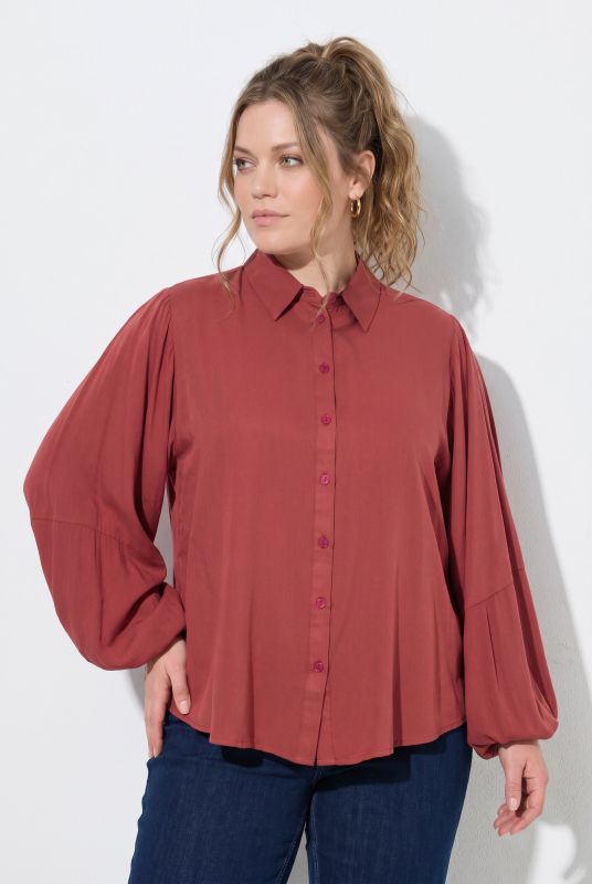 Balloon Sleeve Button-Down Lyocell Blouse