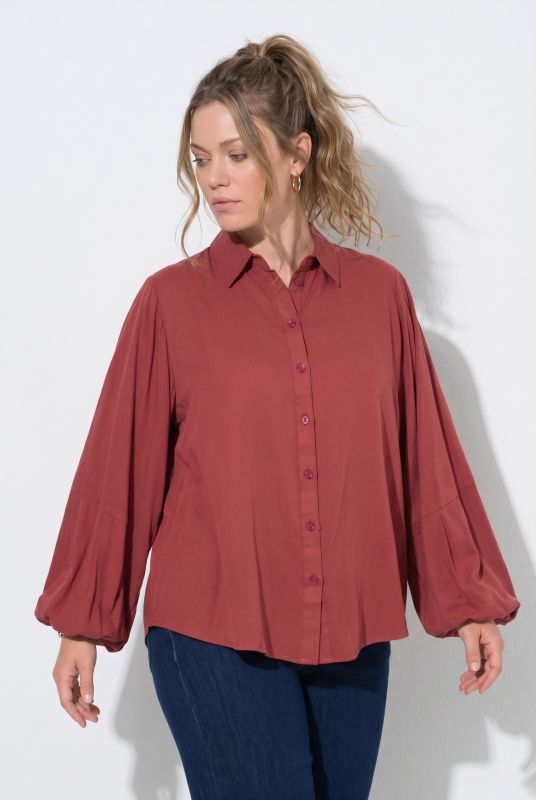 Balloon Sleeve Button-Down Lyocell Blouse
