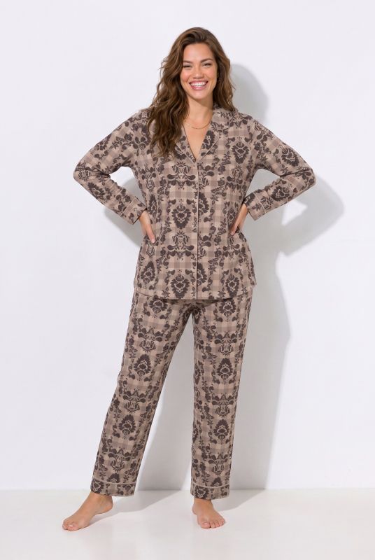 Ornamental Print Lapel Collar Pajama Set