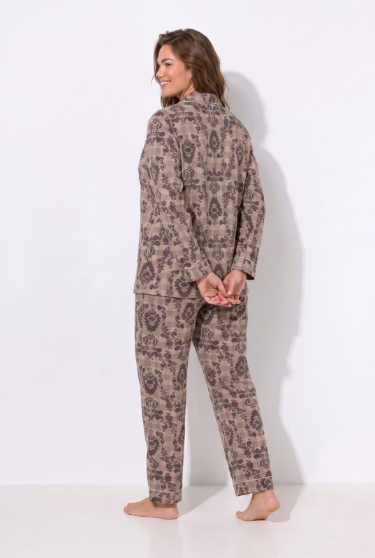 Ornamental Print Lapel Collar Pajama Set