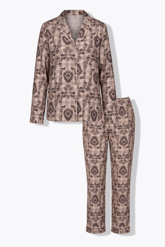 Ornamental Print Lapel Collar Pajama Set