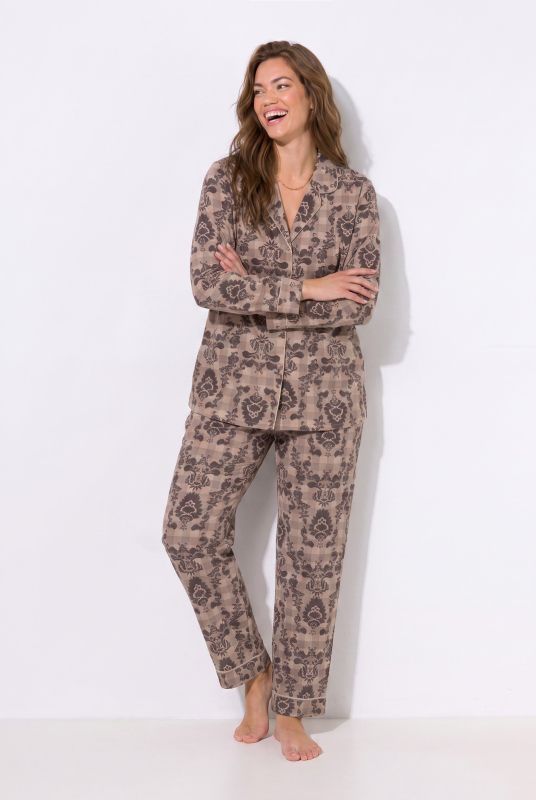 Ornamental Print Lapel Collar Pajama Set