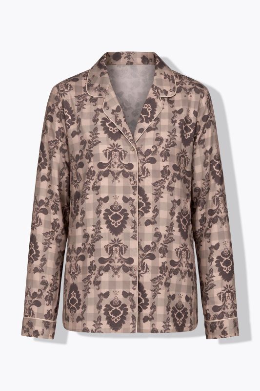 Ornamental Print Lapel Collar Pajama Set