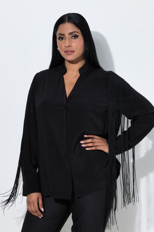 Fringed Button-Down Cupro Blouse