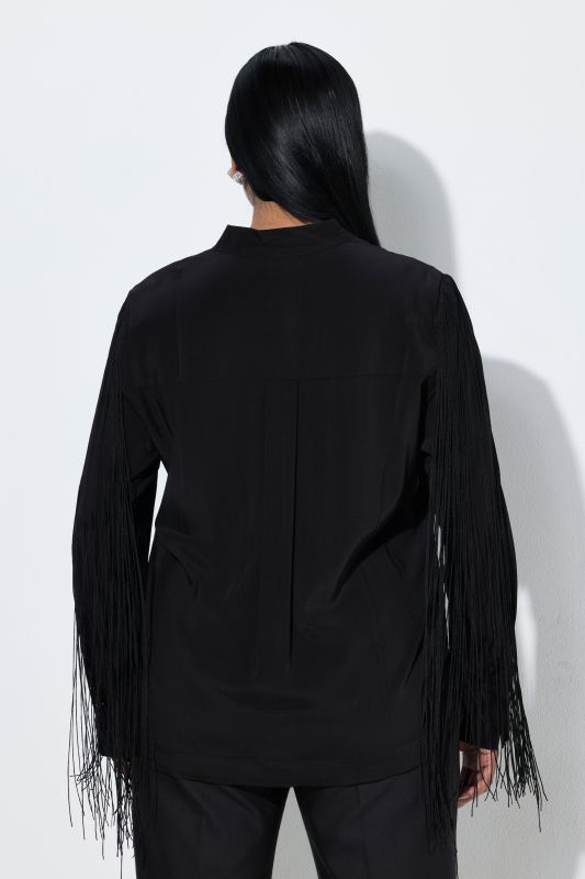 Fringed Button-Down Cupro Blouse