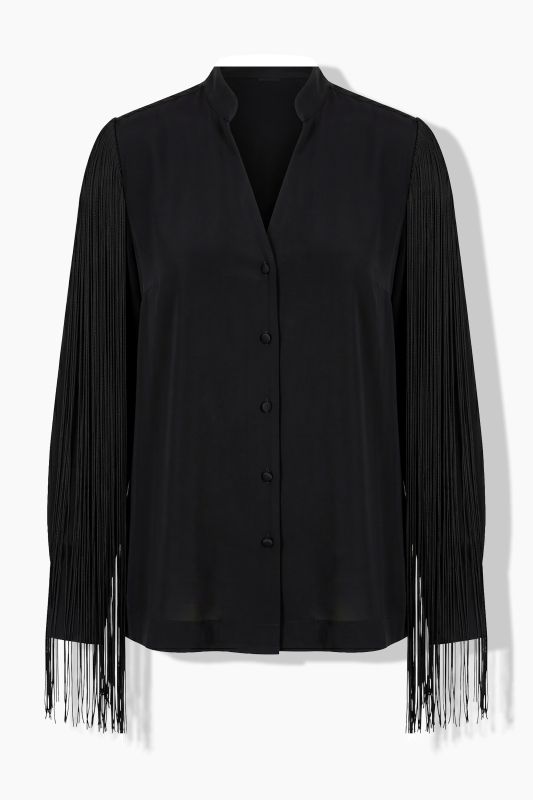 Fringed Button-Down Cupro Blouse