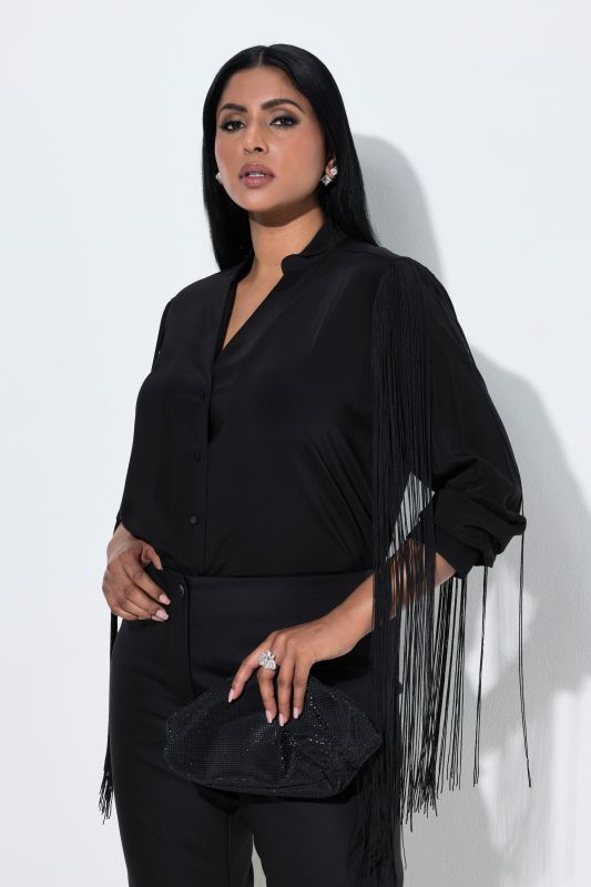 Fringed Button-Down Cupro Blouse