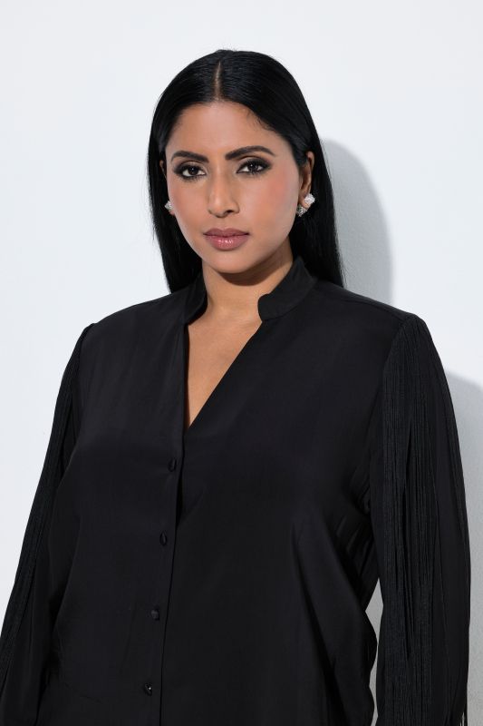 Fringed Button-Down Cupro Blouse