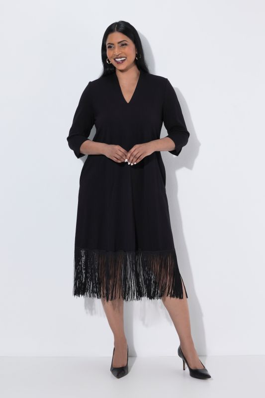 Fringed Punto di Roma Goblet Collar Dress
