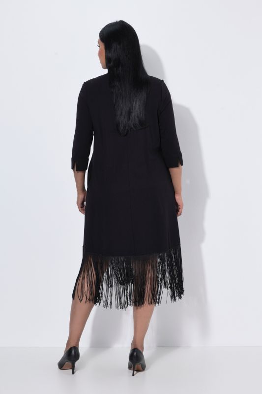 Fringed Punto di Roma Goblet Collar Dress