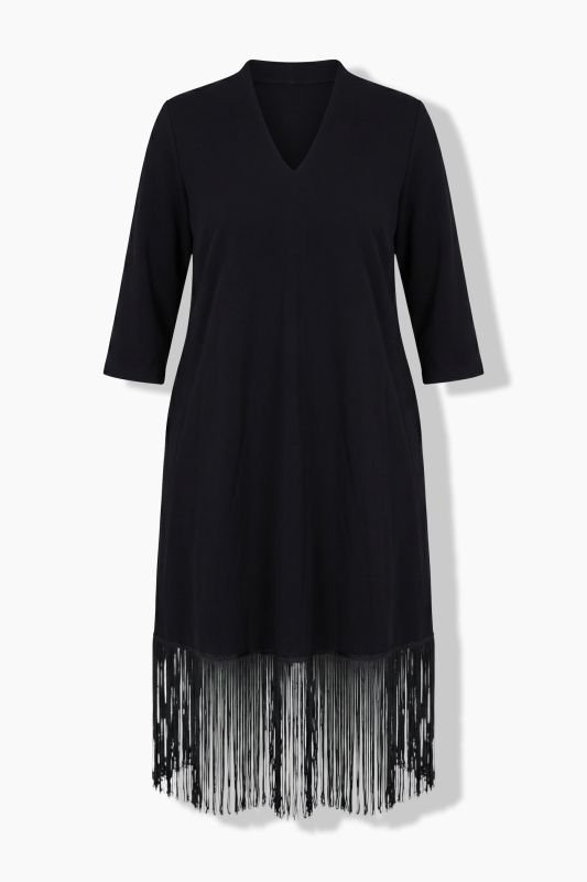 Fringed Punto di Roma Goblet Collar Dress