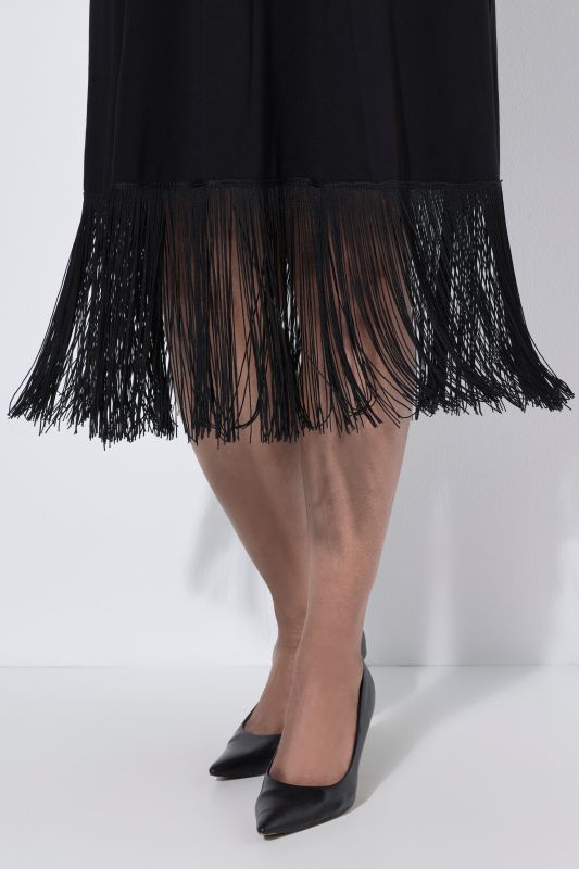 Fringed Punto di Roma Goblet Collar Dress