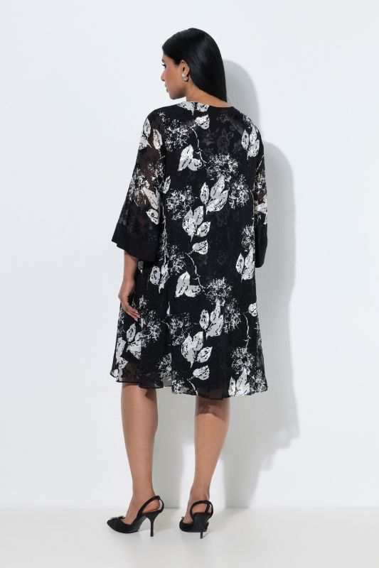 Floral Silk Blend 3/4 Sleeve Burnout Dress