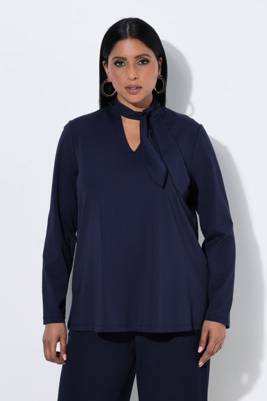 Ribbon Tie Modal Blend Jersey T-Shirt Blouse