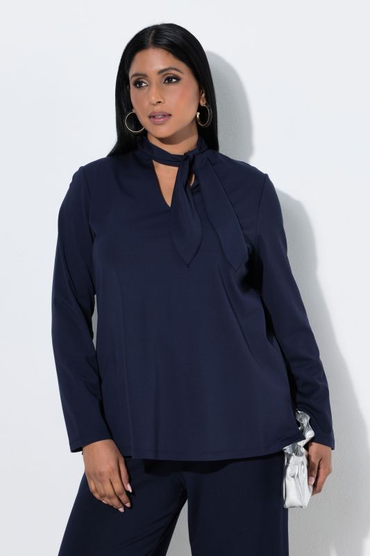Ribbon Tie Modal Blend Jersey T-Shirt Blouse