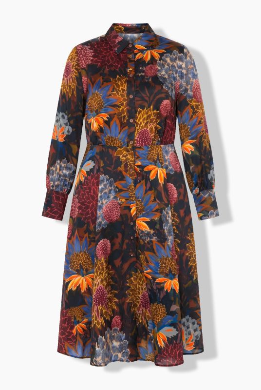 Autumn Bloom Long Sleeve Button-Down Dress