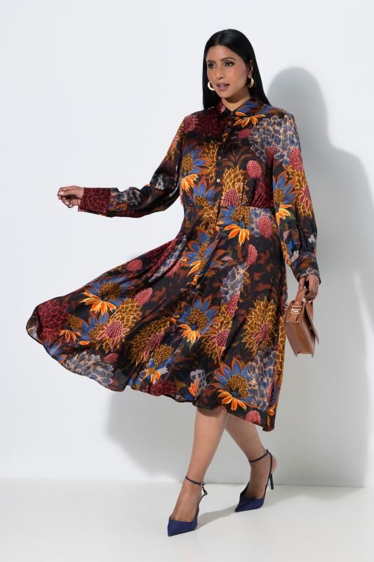 Autumn Bloom Long Sleeve Button-Down Dress