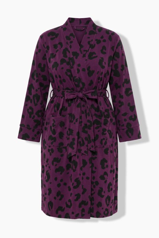 Leopard Print Terry Cloth Lined Bathrobe