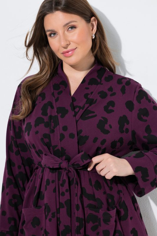 Leopard Print Terry Cloth Lined Bathrobe
