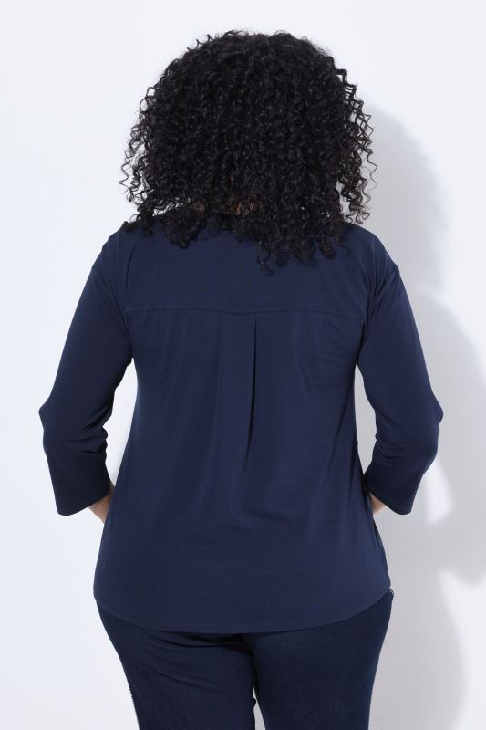 Mixed Material 3/4 Sleeve T-Shirt Blouse