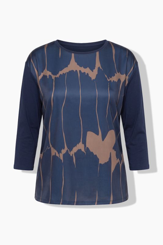 Mixed Material 3/4 Sleeve T-Shirt Blouse