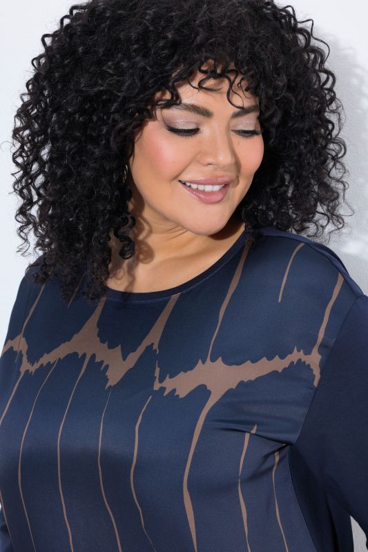 Mixed Material 3/4 Sleeve T-Shirt Blouse