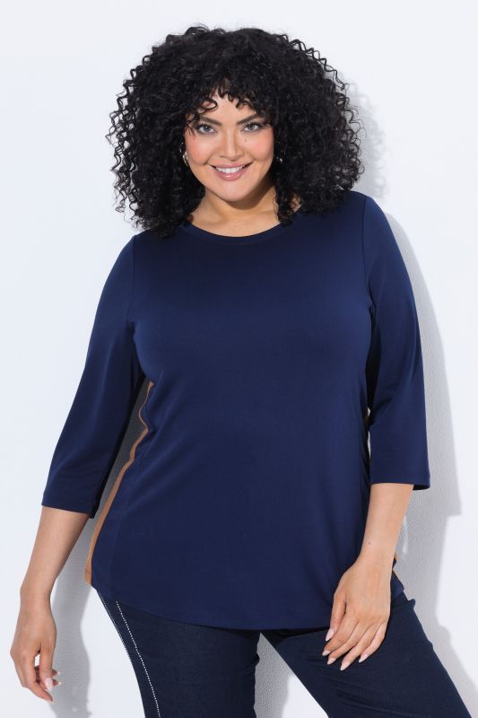 Contrast Color Side Stripe 3/4 Sleeve Tee