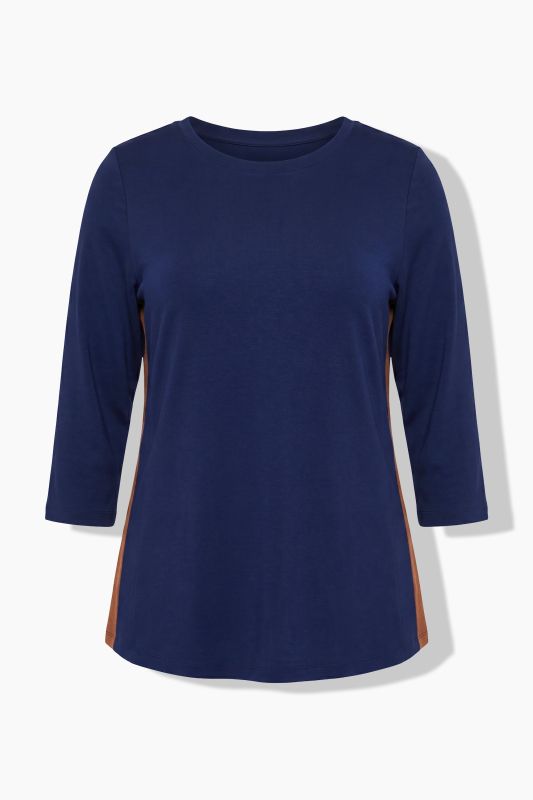 Contrast Color Side Stripe 3/4 Sleeve Tee