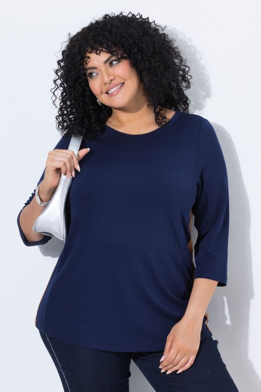 Contrast Color Side Stripe 3/4 Sleeve Tee