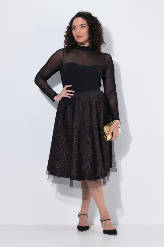 Layered Mesh Elastic Waist Leopard Print Skirt