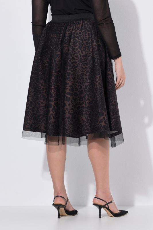 Layered Mesh Elastic Waist Leopard Print Skirt