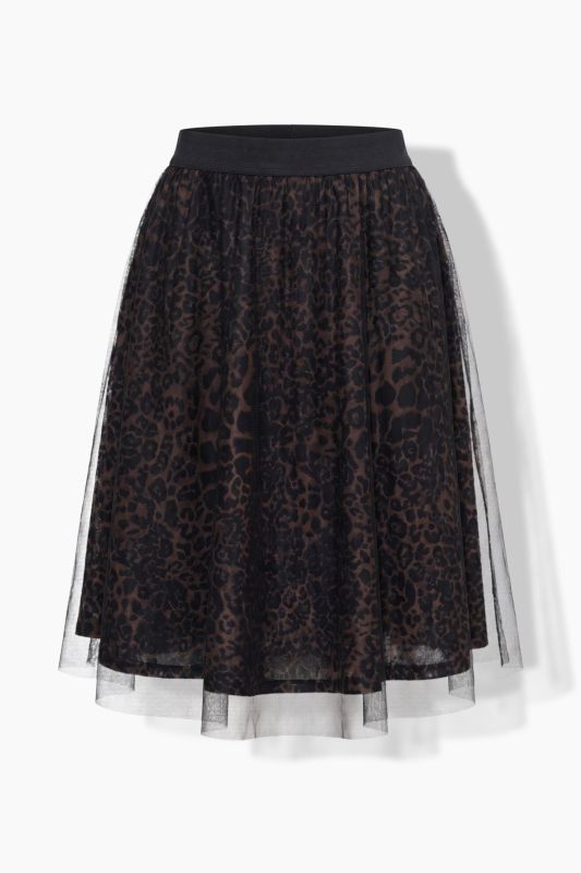 Layered Mesh Elastic Waist Leopard Print Skirt